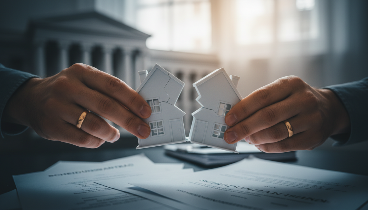 Foto Eine Scheidung ist eine der emotional aufw�hlendsten Phasen im Leben. Wenn dann auch noch eine gemeinsame Immobilie ins Spiel kommt, kann dies die Situation zus�tzlich verkomplizieren. Der Verkauf einer Immobilie im Rahmen einer Scheidung ist jedoch oft unvermeidlich und wirft viele Fragen auf: Wer darf bleiben? Wer muss ausziehen? Wie wird der Erl�s aufgeteilt? Und wie geht man diesen Schritt am besten an, um weitere Konflikte zu vermeiden und einen fairen Verkaufsprozess zu gew�hrleisten?<br><br>Dieser Artikel beleuchtet die entscheidenden Aspekte des Immobilienverkaufs bei einer Scheidung und bietet Ihnen eine umfassende Orientierungshilfe. Unser Ziel ist es, Ihnen einen klaren Weg aufzuzeigen, wie Sie diesen Verkauf so reibungslos und gewinnbringend wie m�glich gestalten k�nnen, auch in einer emotional herausfordernden Zeit.