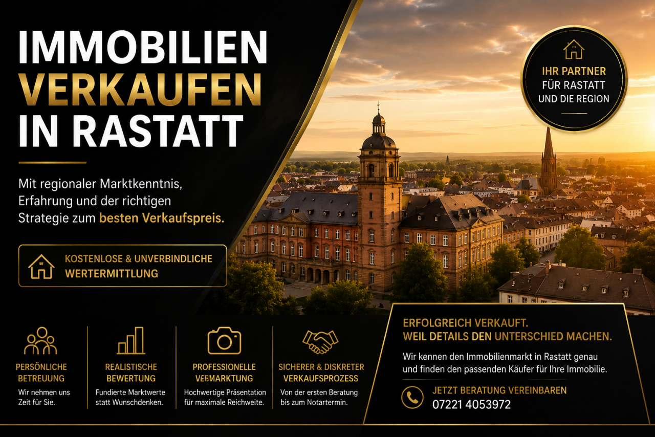 Foto Wer heute eine Immobilie in Rastatt verkaufen m�chte, merkt schnell, dass sich der Immobilienmarkt grundlegend ver�ndert hat. W�hrend zwischen 2020 und 2022 viele H�user und Eigentumswohnungen innerhalb weniger Tage verkauft wurden und Interessenten teilweise Schlange standen, sieht die Situation heute deutlich differenzierter aus. K�ufer vergleichen sorgf�ltiger, Banken pr�fen Finanzierungen wesentlich genauer und Eigent�mer stehen vor der Herausforderung, ihre Immobilie realistisch am Markt zu positionieren.