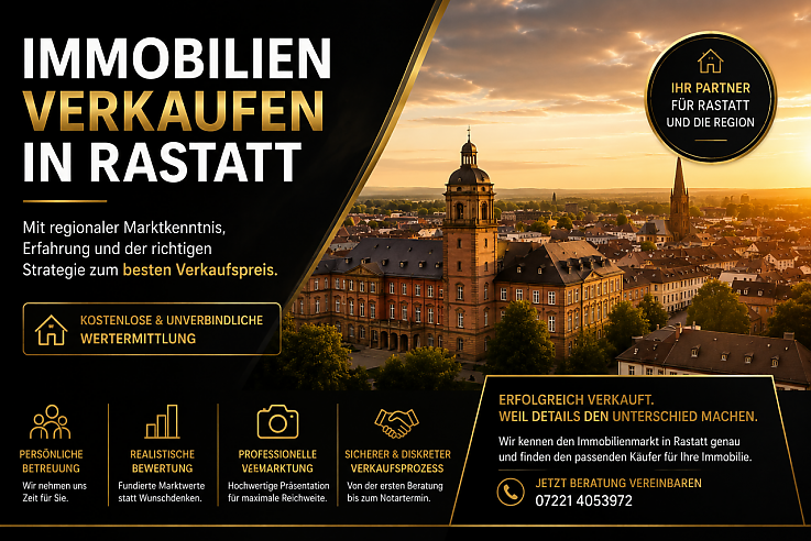 Foto Wer heute eine Immobilie in Rastatt verkaufen möchte, merkt schnell, dass sich der Immobilienmarkt grundlegend verändert hat. Während zwischen 2020 und 2022 viele Häuser und Eigentumswohnungen innerhalb weniger Tage verkauft wurden und Interessenten teilweise Schlange standen, sieht die Situation heute deutlich differenzierter aus. Käufer vergleichen sorgfältiger, Banken prüfen Finanzierungen wesentlich genauer und Eigentümer stehen vor der Herausforderung, ihre Immobilie realistisch am Markt zu positionieren. Foto Wer heute eine Immobilie in Rastatt verkaufen möchte, merkt schnell, dass sich der Immobilienmarkt grundlegend verändert hat. Während zwischen 2020 und 2022 viele Häuser und Eigentumswohnungen innerhalb weniger Tage verkauft wurden und Interessenten teilweise Schlange standen, sieht die Situation heute deutlich differenzierter aus. Käufer vergleichen sorgfältiger, Banken prüfen Finanzierungen wesentlich genauer und Eigentümer stehen vor der Herausforderung, ihre Immobilie realistisch am Markt zu positionieren.