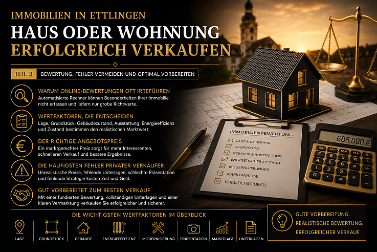 Foto Kaum eine Frage besch�ftigt Eigent�mer so sehr wie diese:<br><br>�Was ist meine Immobilie eigentlich wert?�<br><br>Die Antwort entscheidet h�ufig dar�ber, ob eine Immobilie erfolgreich verkauft wird oder monatelang ohne Ergebnis am Markt bleibt. Dennoch verlassen sich viele Eigent�mer zun�chst auf kostenlose Online-Bewertungen oder orientieren sich an den Angebotspreisen �hnlicher Immobilien im Internet.<br><br>Auf den ersten Blick erscheint das nachvollziehbar. Schlie�lich versprechen zahlreiche Portale innerhalb weniger Minuten einen angeblich exakten Immobilienwert. In der Praxis liefern diese Rechner jedoch meist nur grobe Sch�tzungen, die den tats�chlichen Marktwert nur unzureichend widerspiegeln.<br><br>Der Grund ist einfach: Eine Immobilie besteht nicht nur aus Quadratmetern und einem Baujahr. Jede Immobilie ist einzigartig � und genau diese Besonderheiten entscheiden oft �ber mehrere zehntausend Euro Unterschied beim Verkaufspreis.