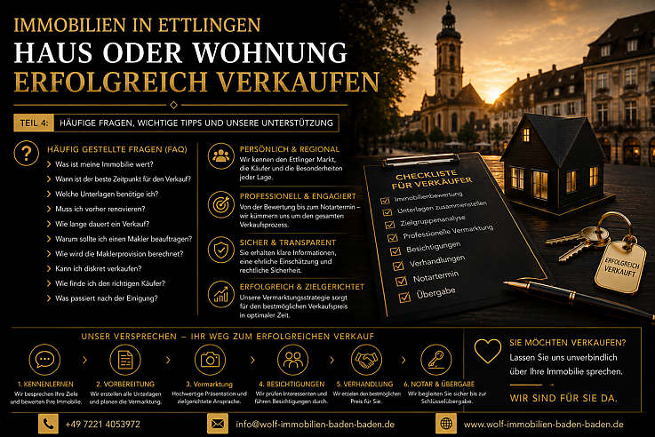 Foto Der Verkauf einer Immobilie ist weit mehr als eine gewöhnliche Transaktion. Für viele Eigentümer endet mit dem Verkauf ein wichtiger Lebensabschnitt. Oft sind mit einem Haus oder einer Wohnung Erinnerungen, persönliche Geschichten und viele Jahre gemeinsamer Zeit verbunden.<br><br>Gleichzeitig stellt der Immobilienverkauf für die meisten Menschen die größte finanzielle Entscheidung ihres Lebens dar. Umso wichtiger ist es, diese Entscheidung sorgfältig vorzubereiten und nichts dem Zufall zu überlassen.<br><br>Gerade der Immobilienmarkt in Ettlingen zeigt, dass sich die Rahmenbedingungen in den vergangenen Jahren deutlich verändert haben. Käufer vergleichen heute intensiver, Banken prüfen Finanzierungen sorgfältiger und auch Themen wie Energieeffizienz, Modernisierungsbedarf und Wohnqualität beeinflussen den Marktwert stärker als früher.<br><br>Das bedeutet jedoch keineswegs, dass sich Immobilien schwieriger verkaufen lassen. Vielmehr kommt es heute stärker denn je auf eine professionelle Vorbereitung an.<br><br>Eine realistische Wertermittlung, vollständige Unterlagen, hochwertige Fotos, eine zielgerichtete Vermarktung und eine durchdachte Preisstrategie schaffen die Grundlage für einen erfolgreichen Verkauf.<br><br>Jede Immobilie ist einzigartig. Deshalb verdient auch jede Immobilie eine Vermarktung, die ihren Besonderheiten gerecht wird. Foto Der Verkauf einer Immobilie ist weit mehr als eine gewöhnliche Transaktion. Für viele Eigentümer endet mit dem Verkauf ein wichtiger Lebensabschnitt. Oft sind mit einem Haus oder einer Wohnung Erinnerungen, persönliche Geschichten und viele Jahre gemeinsamer Zeit verbunden.<br><br>Gleichzeitig stellt der Immobilienverkauf für die meisten Menschen die größte finanzielle Entscheidung ihres Lebens dar. Umso wichtiger ist es, diese Entscheidung sorgfältig vorzubereiten und nichts dem Zufall zu überlassen.<br><br>Gerade der Immobilienmarkt in Ettlingen zeigt, dass sich die Rahmenbedingungen in den vergangenen Jahren deutlich verändert haben. Käufer vergleichen heute intensiver, Banken prüfen Finanzierungen sorgfältiger und auch Themen wie Energieeffizienz, Modernisierungsbedarf und Wohnqualität beeinflussen den Marktwert stärker als früher.<br><br>Das bedeutet jedoch keineswegs, dass sich Immobilien schwieriger verkaufen lassen. Vielmehr kommt es heute stärker denn je auf eine professionelle Vorbereitung an.<br><br>Eine realistische Wertermittlung, vollständige Unterlagen, hochwertige Fotos, eine zielgerichtete Vermarktung und eine durchdachte Preisstrategie schaffen die Grundlage für einen erfolgreichen Verkauf.<br><br>Jede Immobilie ist einzigartig. Deshalb verdient auch jede Immobilie eine Vermarktung, die ihren Besonderheiten gerecht wird.